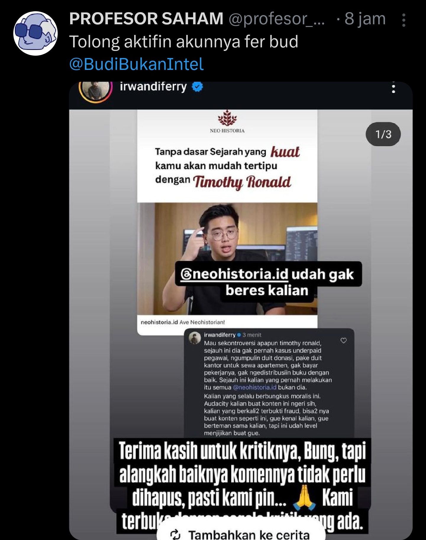 Tangkapan layar kegaduhan di X